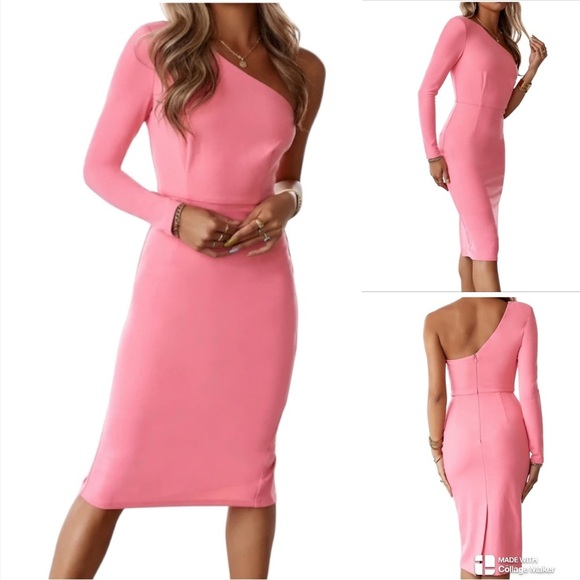 NWT Hello Molly Candyfloss Elegant Pink One-Shoulder Dress - Picture 1 of 8